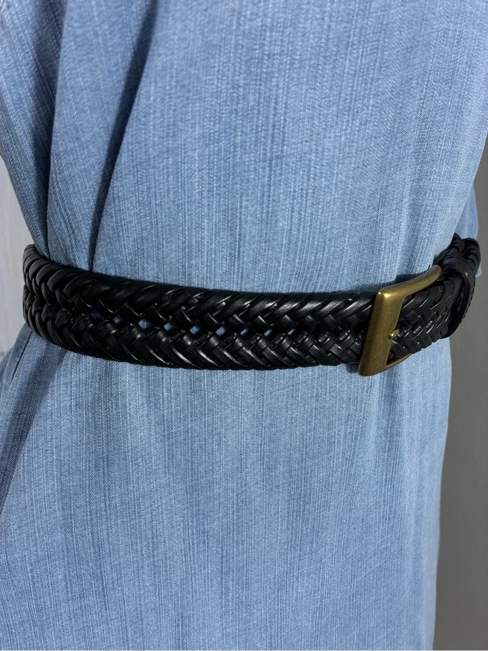 Dockers Mens Belt Sz 44 Braided Black Leather with Brass Buckle